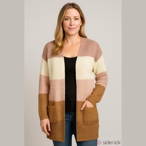 Stylish Color-Block Open-Front Loose-knit All-weather Cardigan